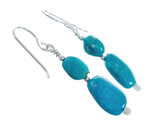Genuine Sterling Silver Navajo Turquoise Bead Hook Dangle Earrings X10568